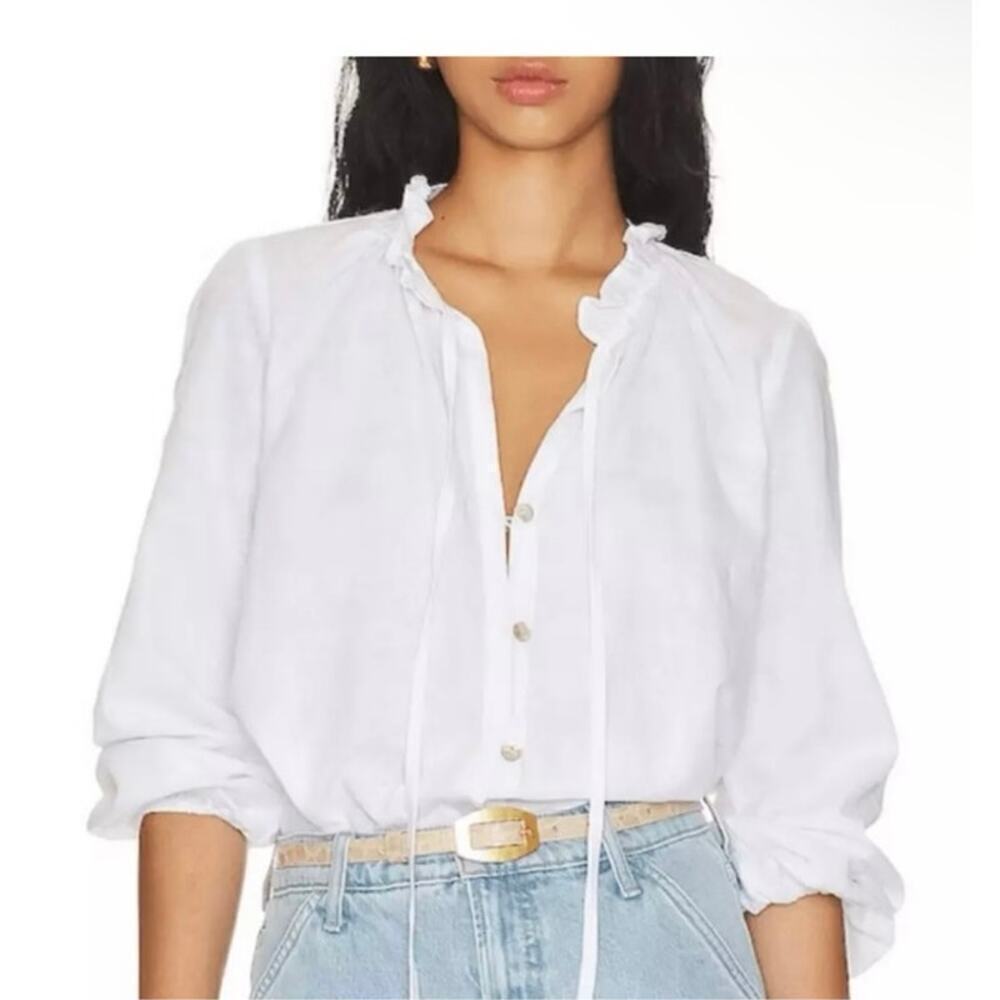 Show Me Your MuMu White Ruffle Tie-Front Alicia Blouse Tunic Boho